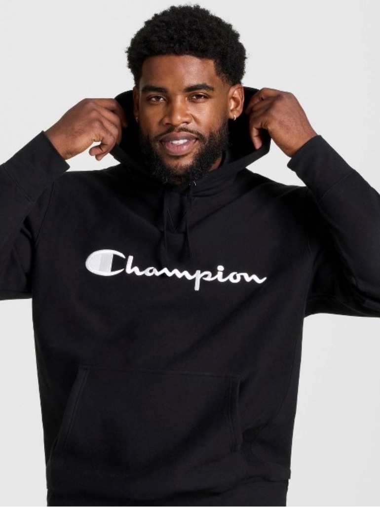 Champion Black Hoodie With White Script Logo
